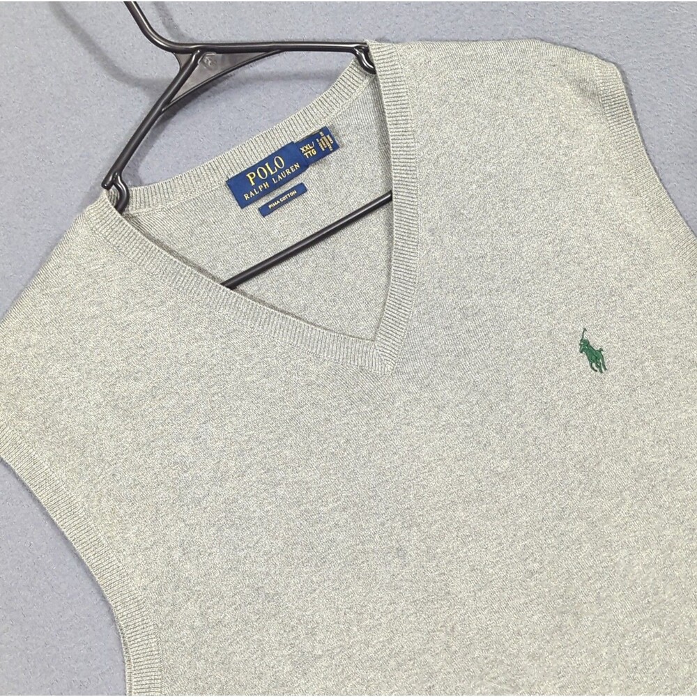 Polo Ralph Lauren Sweater Vest Men's XXL Gray Pima Cotton V-Neck Preppy Casual